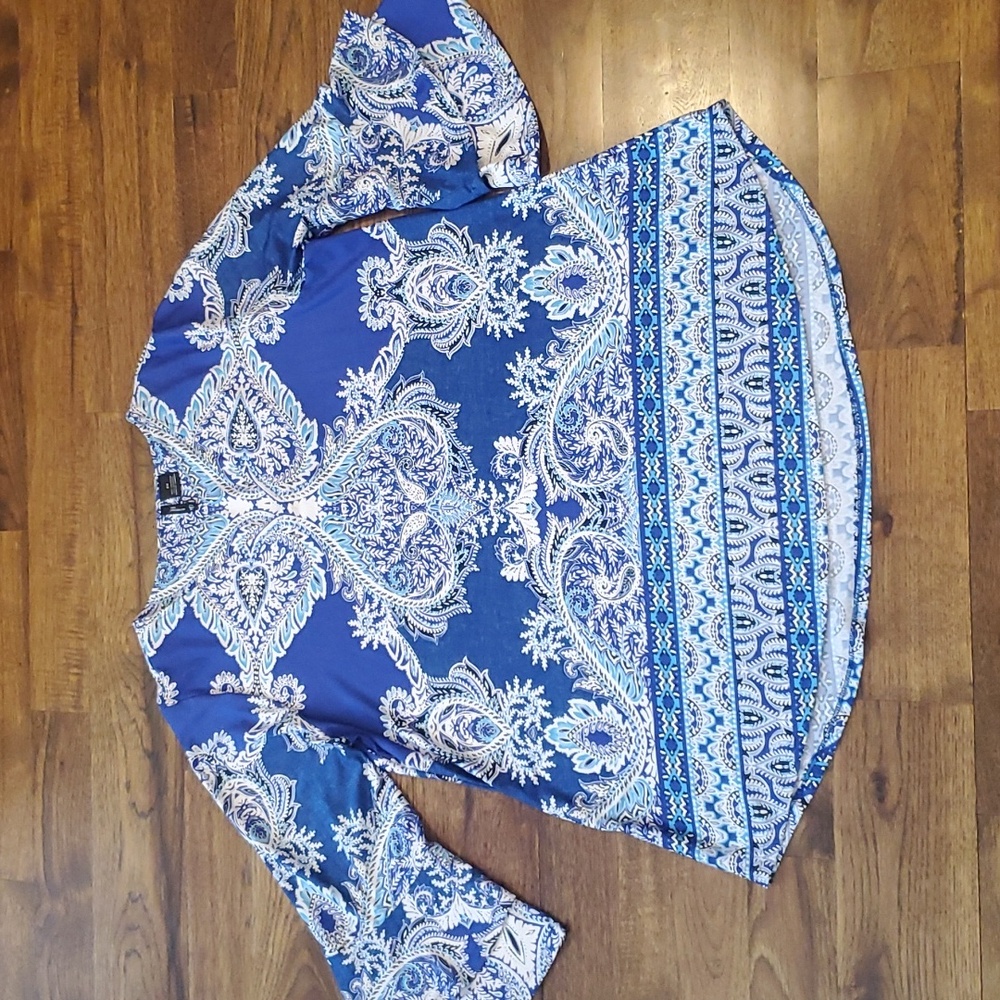 Womens New Directions blue floral & paisley 3/4 sleeve top size 2X